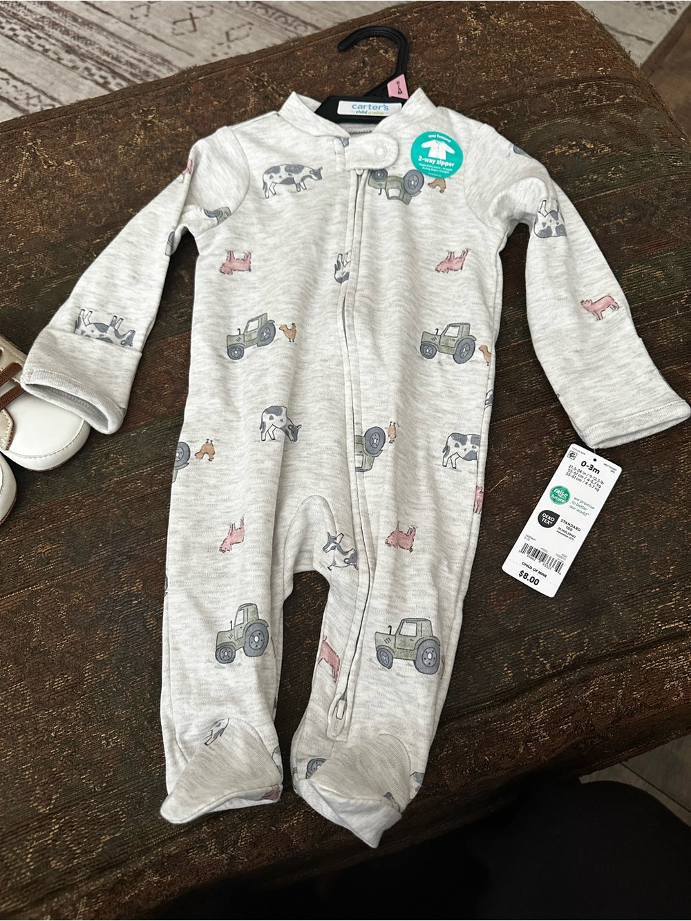 Carter's Cream Farm Print Baby One-Piece Footed Pajamas